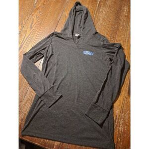 New Ford Women’s XL V-Neck Hoodie Long Sleeve Gray Heather Pullover Top